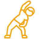 an icon of a person stretching with one arm raised